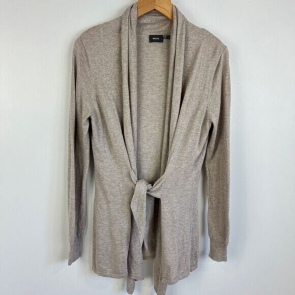 Mexx Women's Size Large Beige Tie Belted Open Front Cardigan Sweater Knit Boho - Picture 12 of 12